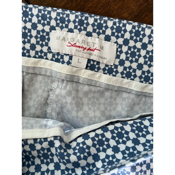 Margaret M Slimming Pant‎ Crop Ankle Size L Blue White Stretch Diamond - Picture 4 of 12